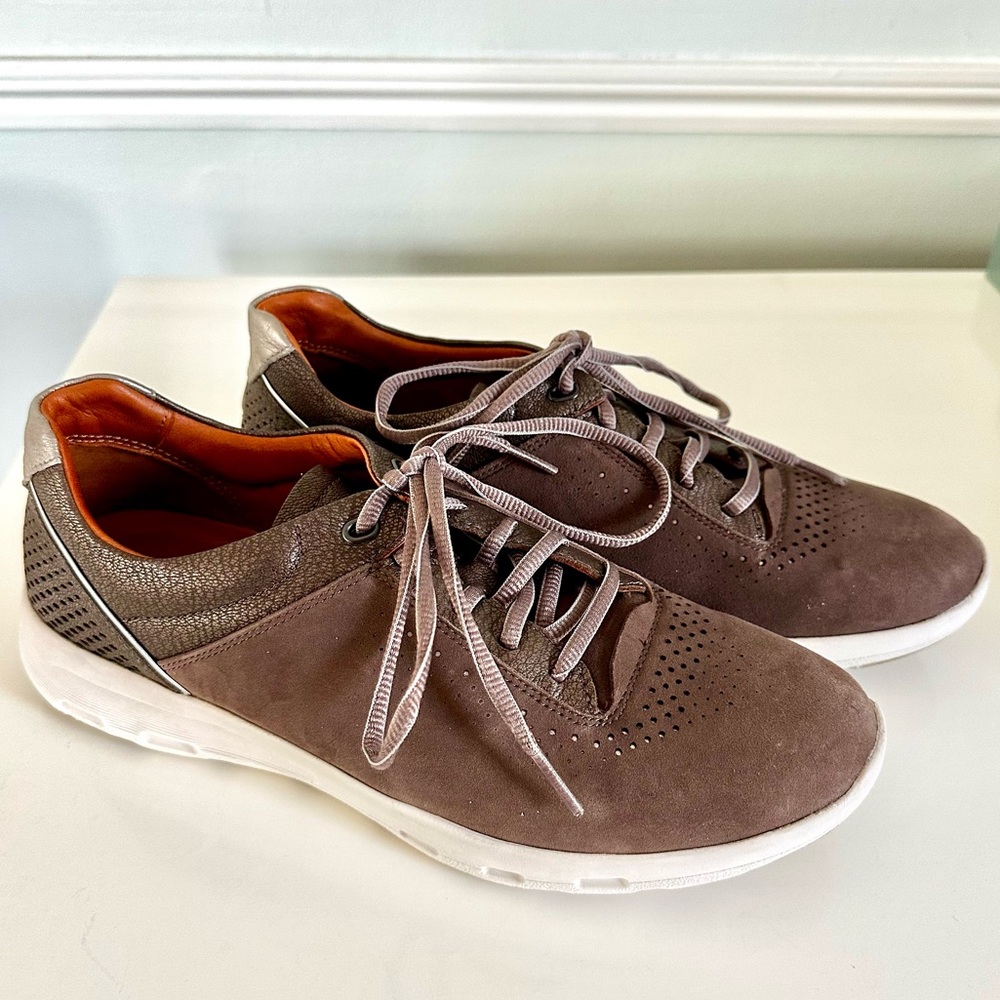 Rockport Women’s Taupe Let’s Walk Ubal Lace-Up Leather Sneakers Comfort Shoe 10